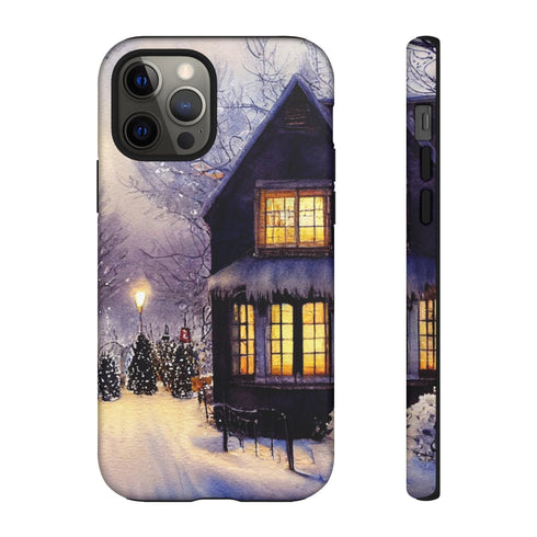 Glowing Homes in the Snow with Christmas Decorations - Impact Resistant Phone Case iPhone 12 Pro Matte